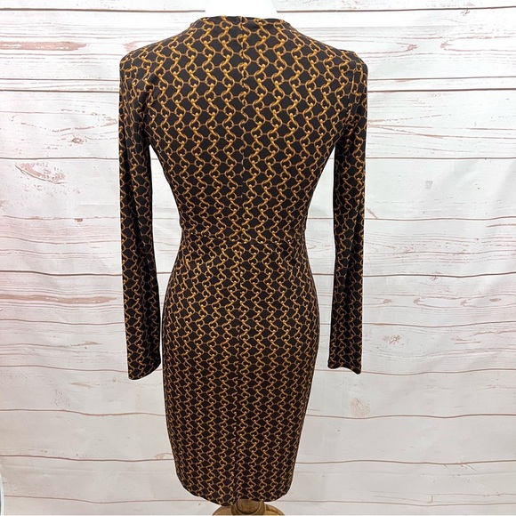 Michael Kors Espresso Chain Link Print Stretch Jersey Faux Wrap Dress - Picture 11 of 14